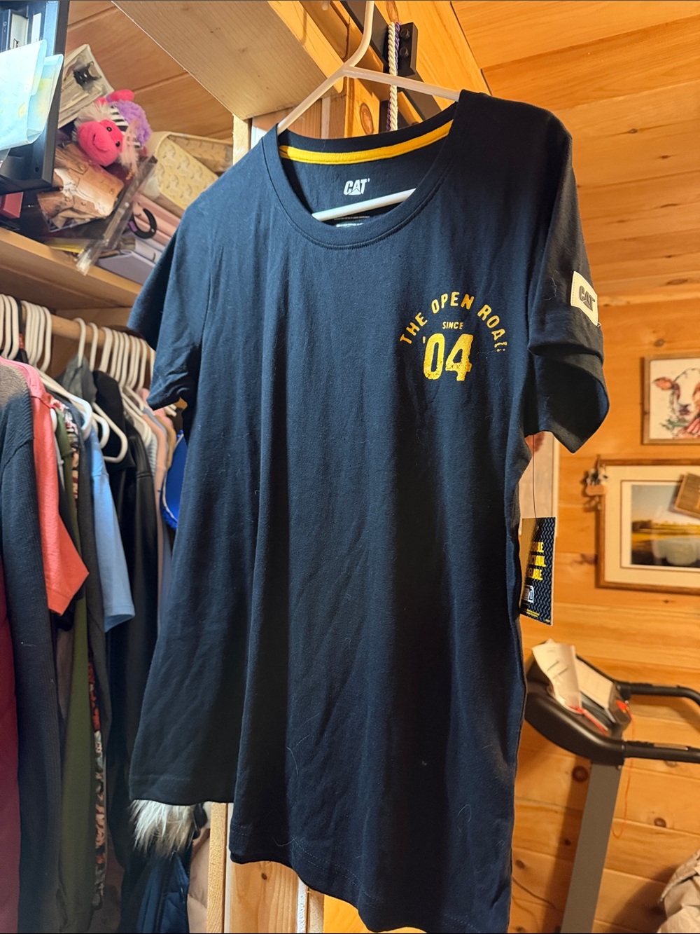 Women’s Black Crew Neck T‑Shirt with Yellow Accents
